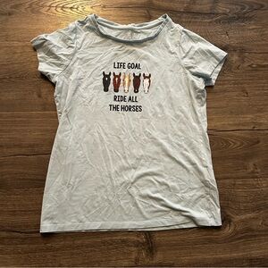 Gray Graphic Tee with Horse Print